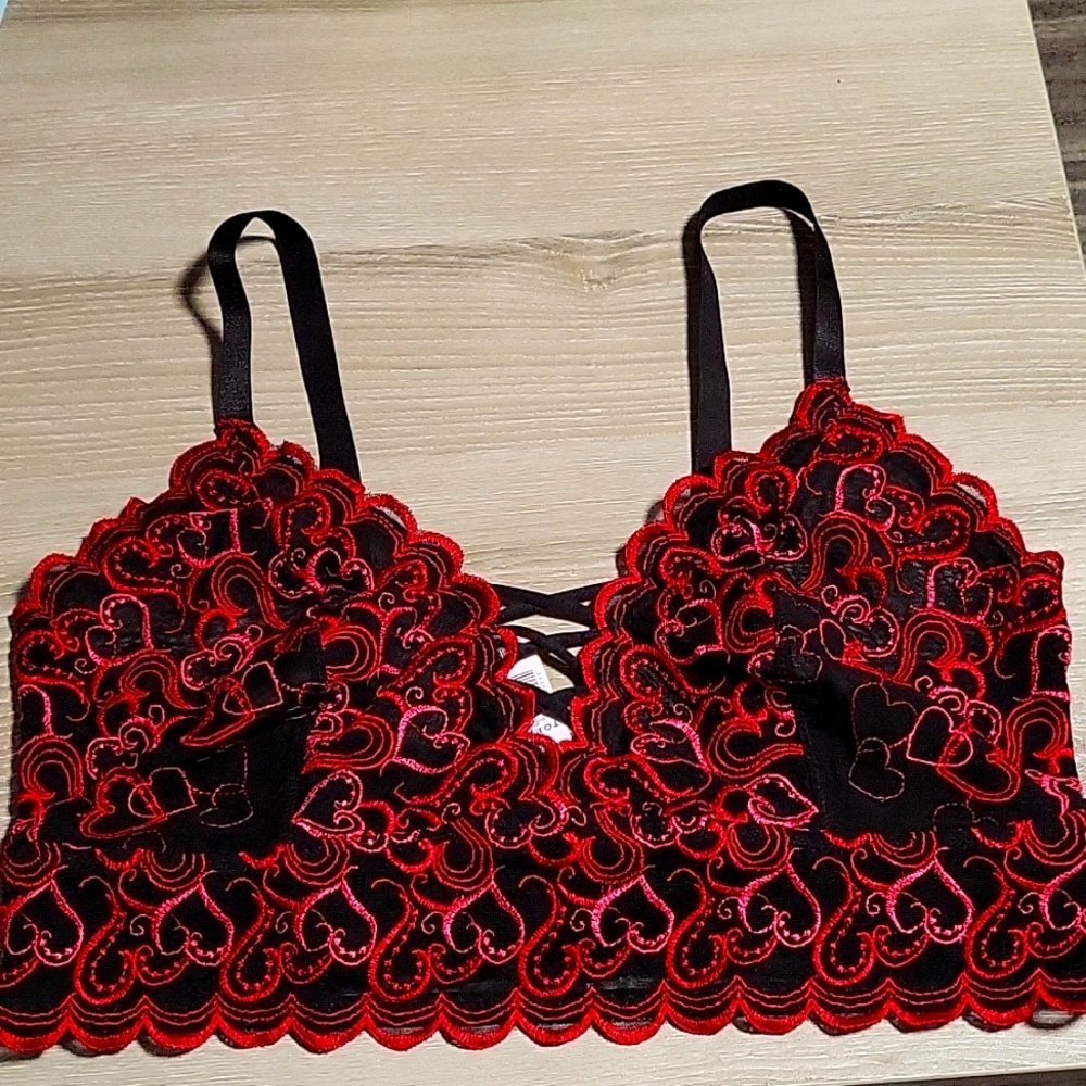 Torrid Red, Pink, Black Embroidered Bralette Size 0